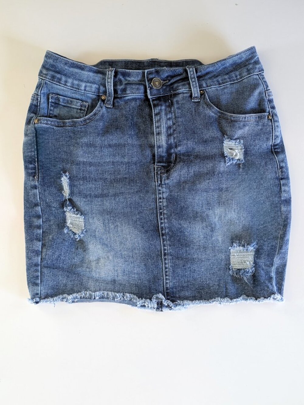 THE GYM PEOPLE Ripped Raw Hem Denim Mini Jean Skirt Stretch Streetwear Grunge SM